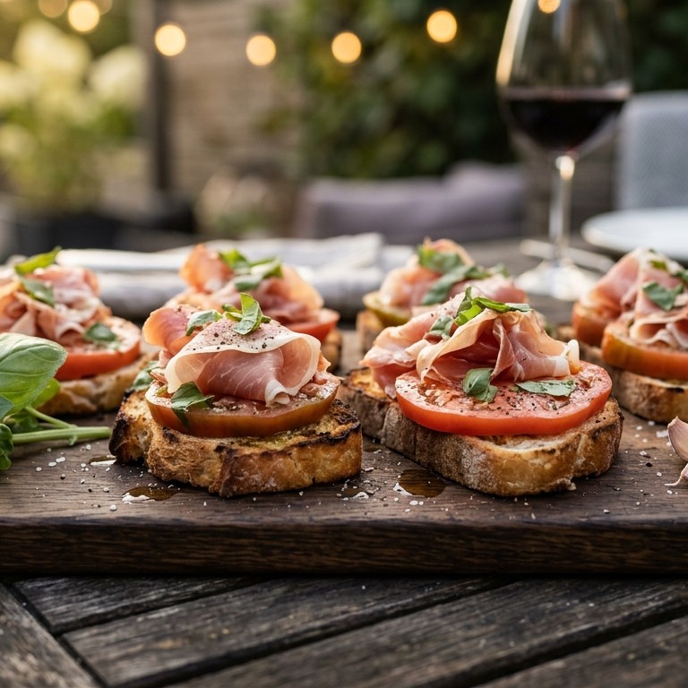 Crostini met parmaham en tomaat