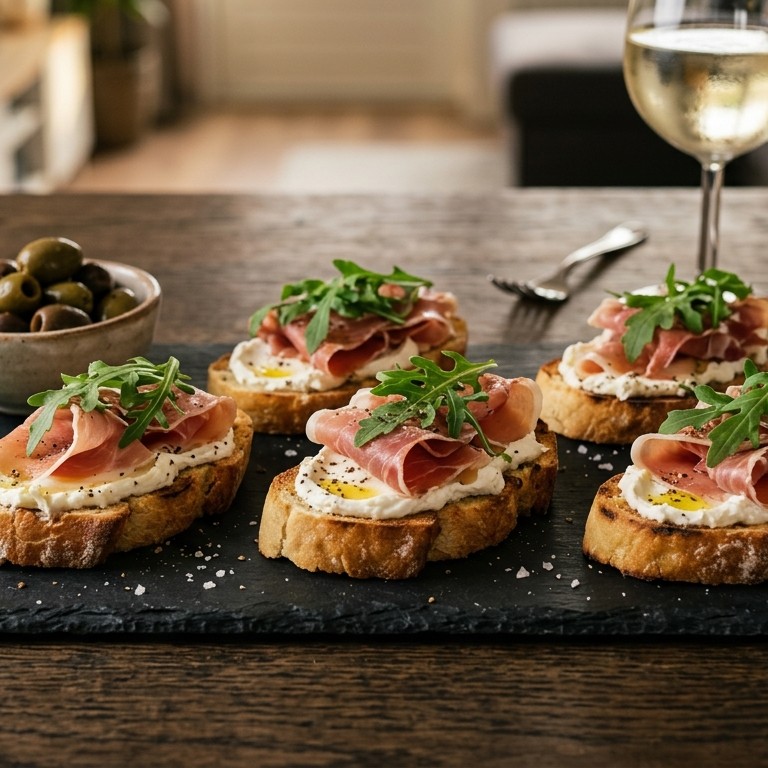 Crostini met roomkaas en serranoham