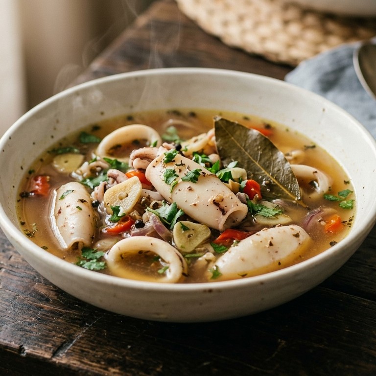 Cumi-Cumi Kaldu (Inktvissen gesudderd in een kruidige bouillon)