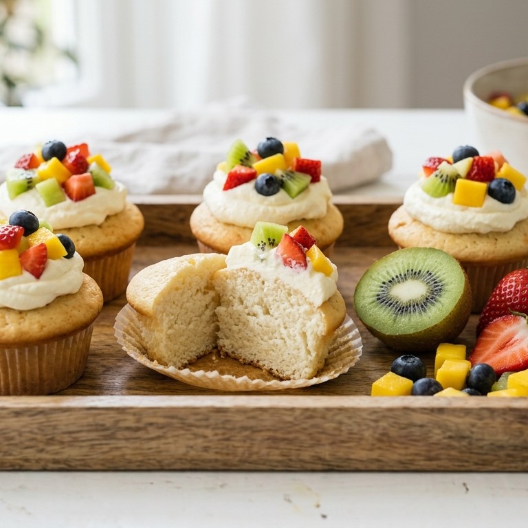 Cupcake met yoghurt en verse fruitsalade