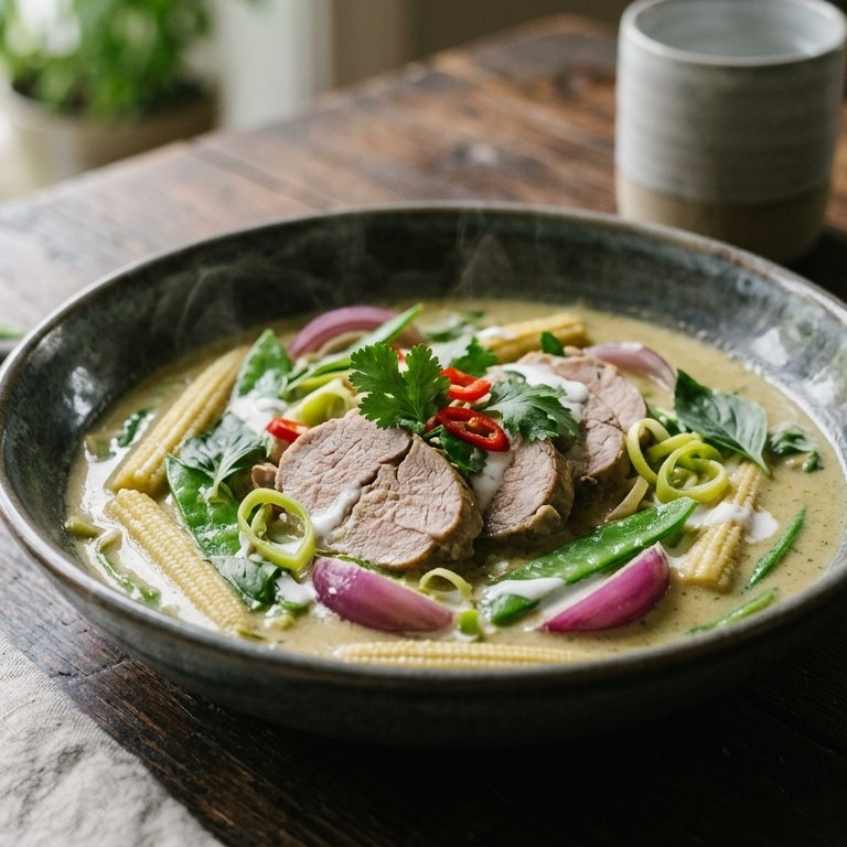 Curry van varkenshaas met voorjaarsgroenten