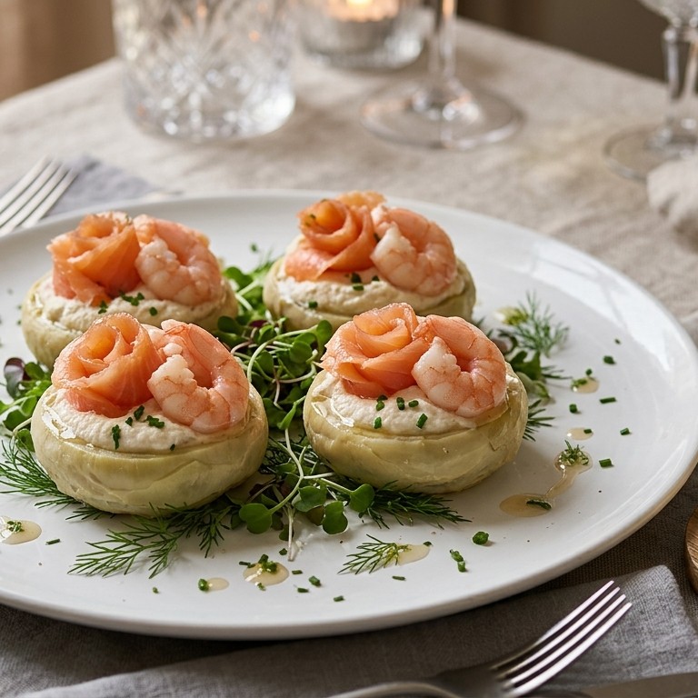 D'Artichauts au Saumon et aux Crevettes Fonds