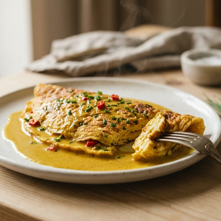 Dadar kari (omelet met kerriesausje)