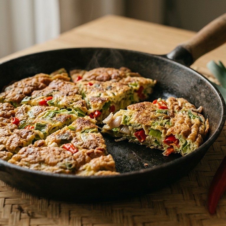Dader boemboe (Pittige omelet met prei en kruiden)