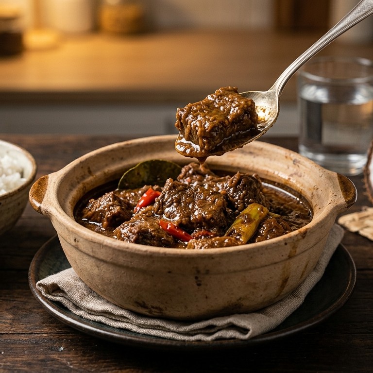 Daging belaser (runderstoof in gekruide kokosmelk)