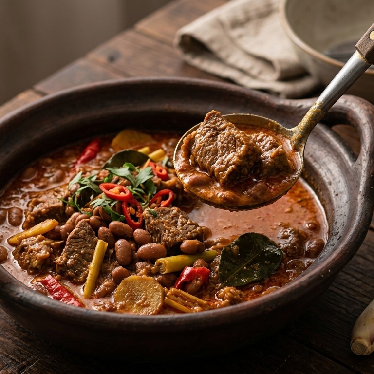 Daging Sapi Kelapa Dengan Kacang (Rundvlees in kokossaus met bonen)
