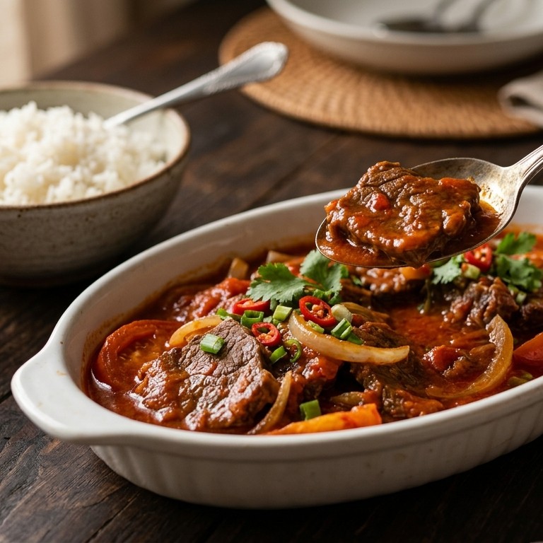 Daging tomat (gestoofde runderlappen in tomatensaus)