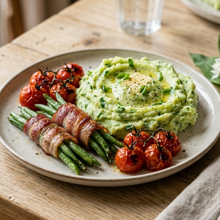 Daslookpuree met baconboontjes