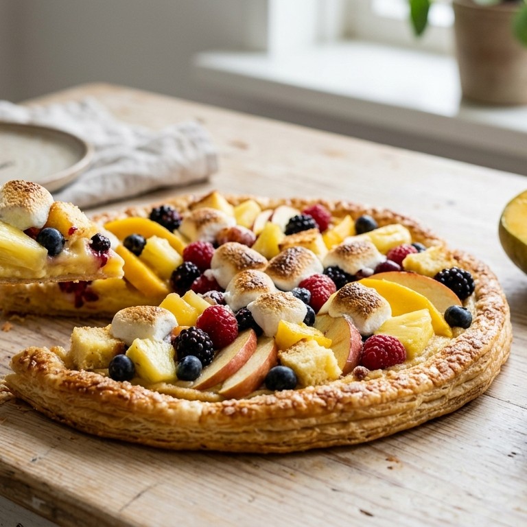Dessert pizza op bladerdeeg bodem