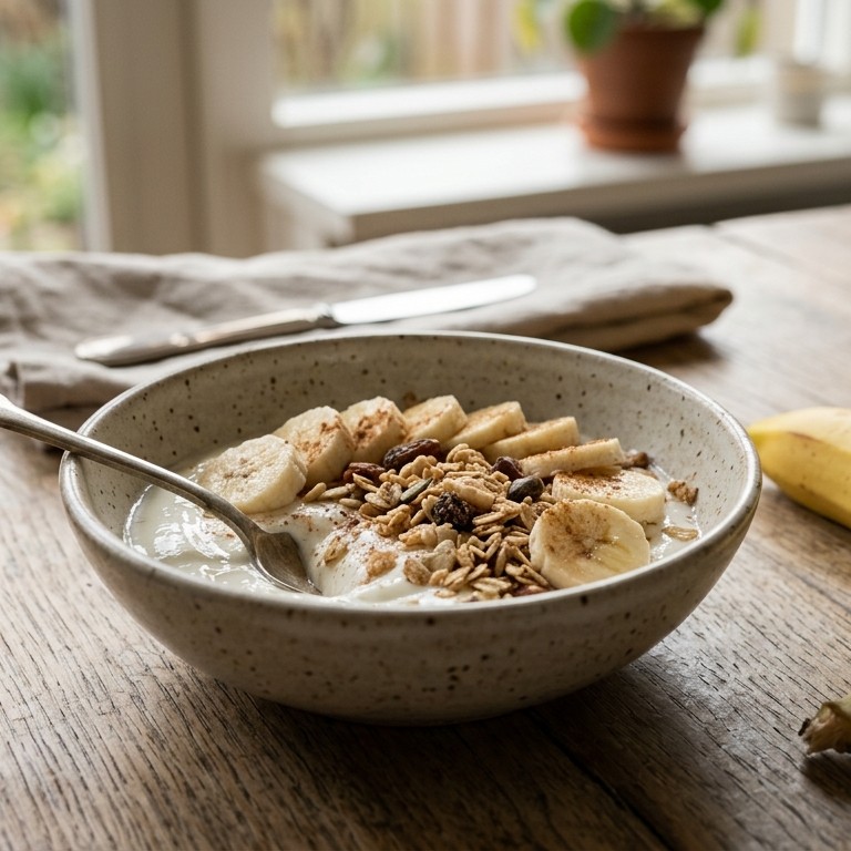 Dieetontbijt banaan muesli