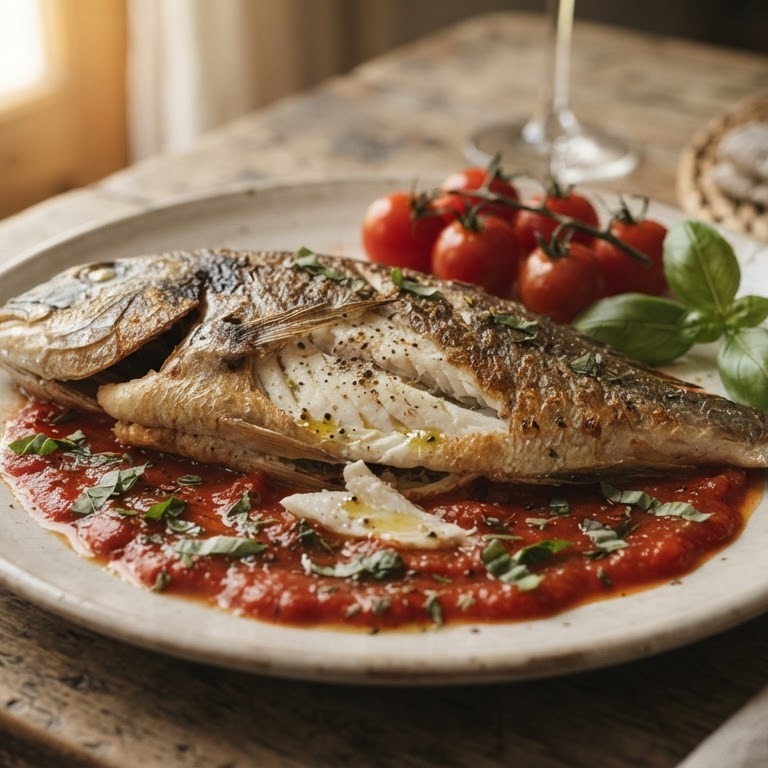 Dorade met tomaten-basilicumsaus