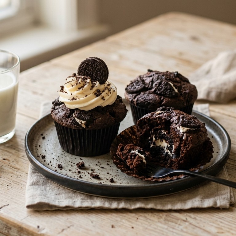 Dubbele koekjes met vanillecrème muffins