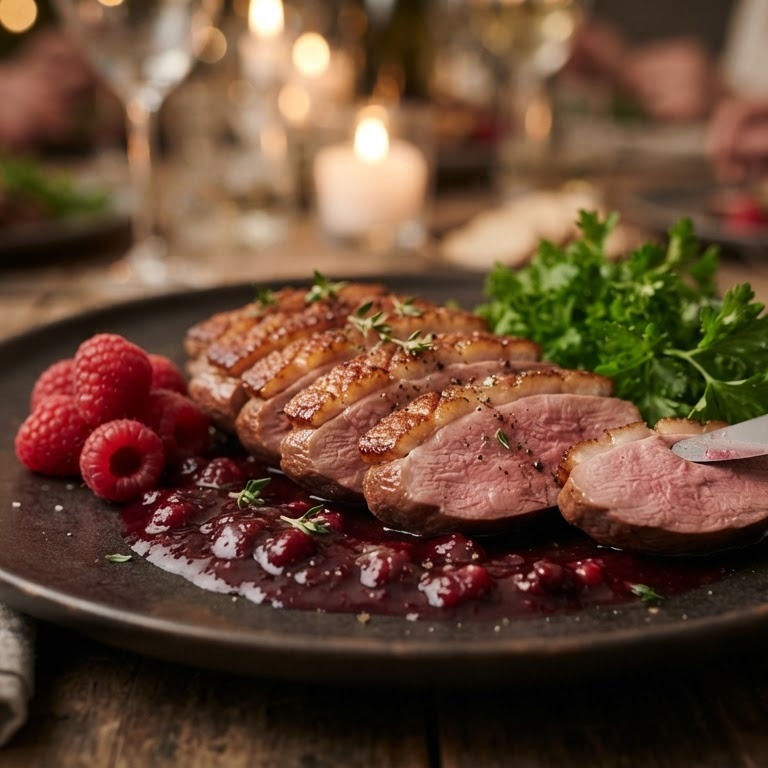 Eendenborst filet met frambozensaus
