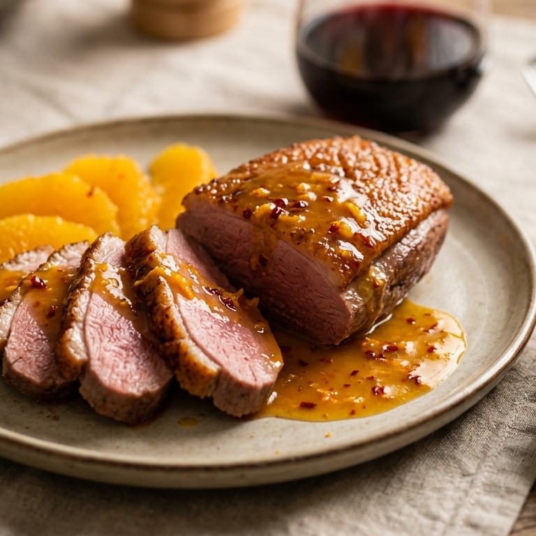 Eendenborst met hete Sinaasappelsaus