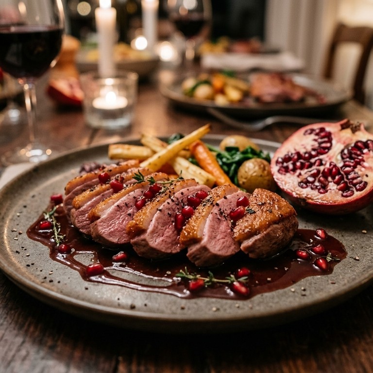 Eendenborstfilet met granatappelsaus