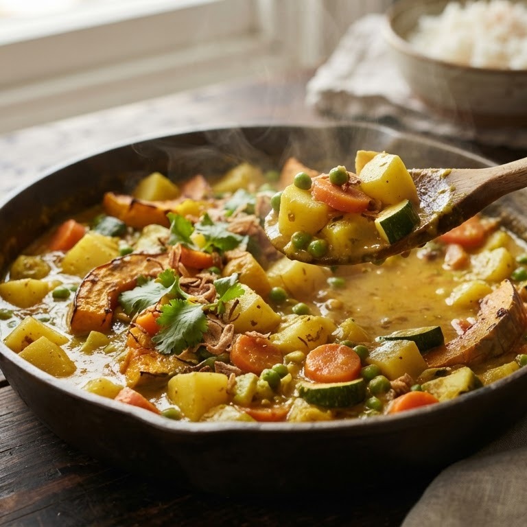 Eenpans kruidige groente-aardappelcurry
