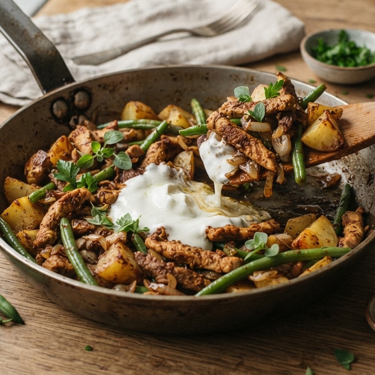Eenpansgerecht: shoarma met sperziebonen
