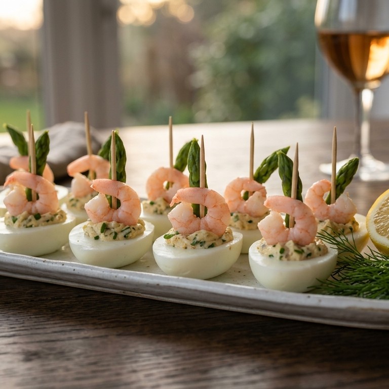 Ei (brandarilla) met garnaal en asperge