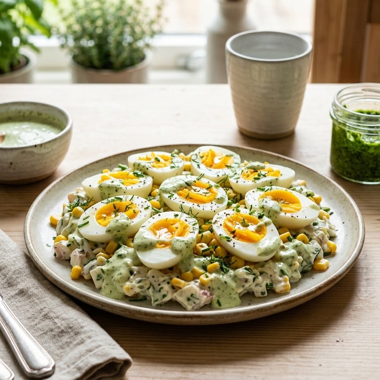 Eiersalade met pesto-yoghurt