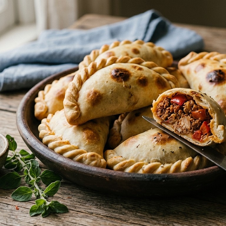 Empanada met chorizo, rode paprika en tomaten