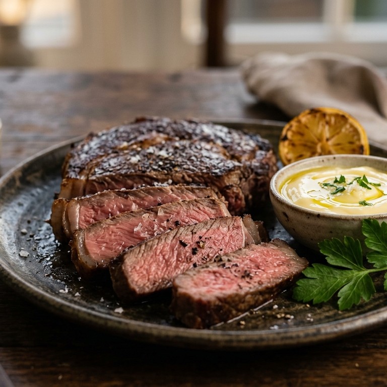 Entrecote met knoflooksaus