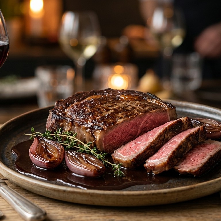Entrecôte met rode wijnjus