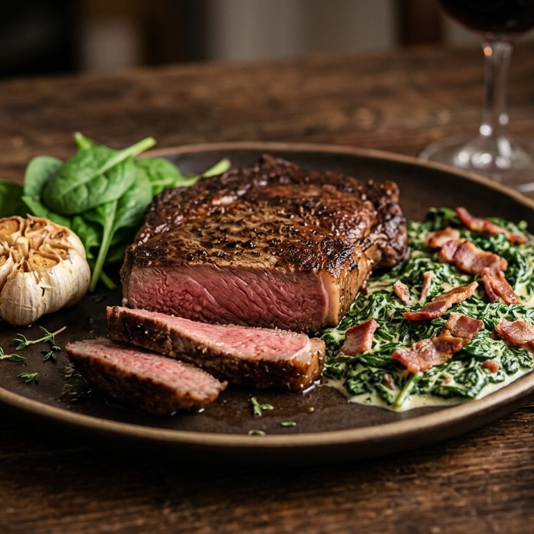 Entrecote met spinazie á la créme