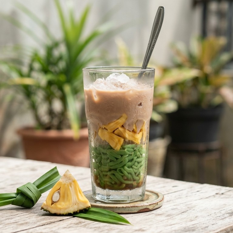 Es cendol coklat (Koel drankje van fruit en melk)