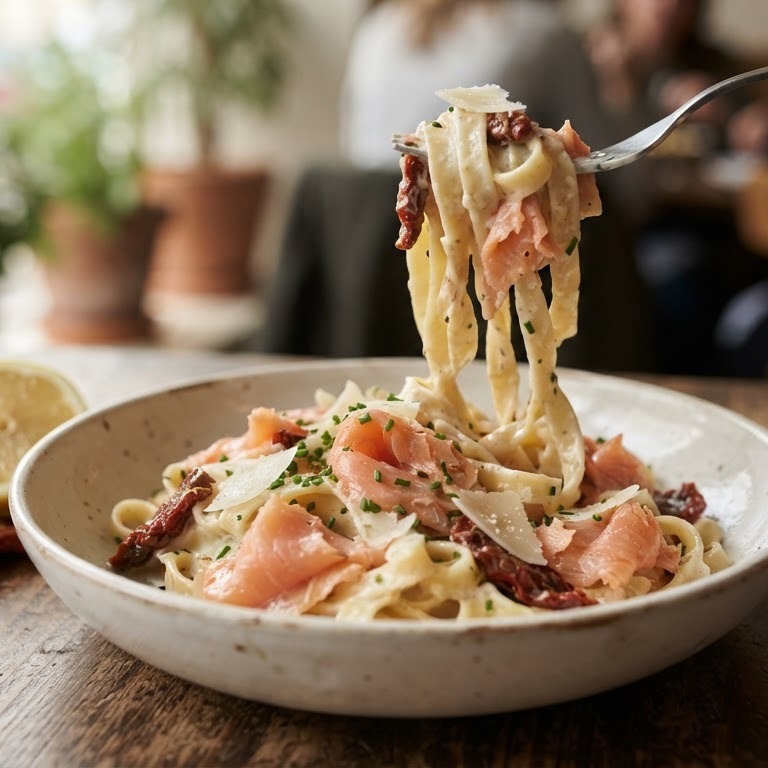 Fettuccine met gerookte zalm