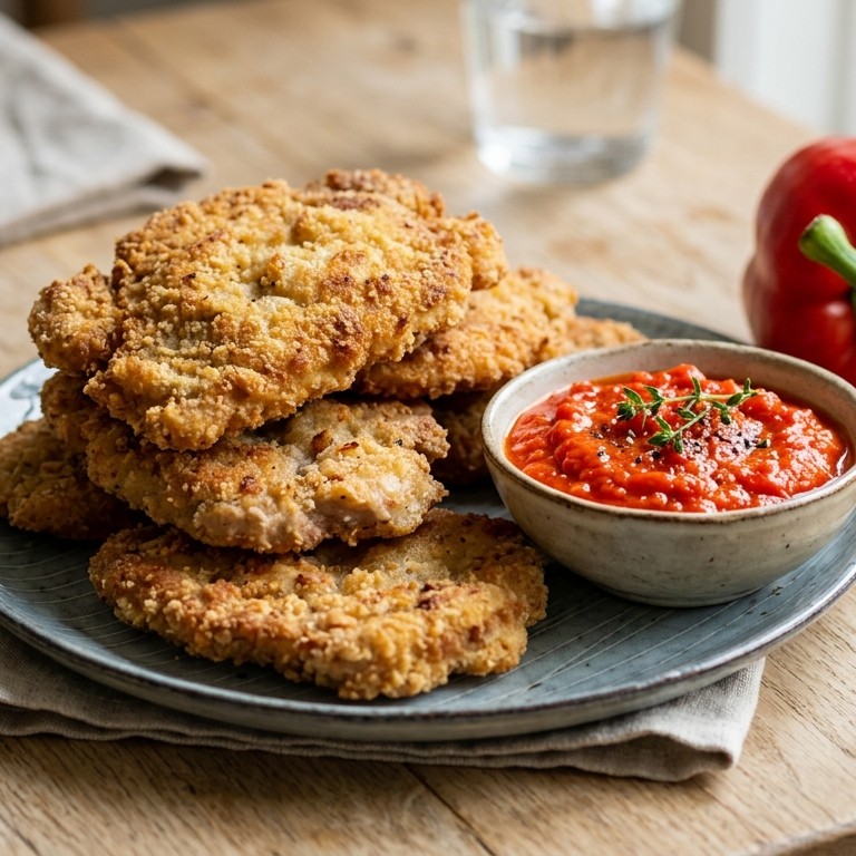 Filetschnitzeltjes met paprikadip