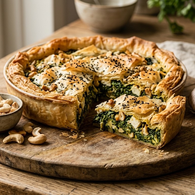 Filotaartje gevuld met spinazie en feta