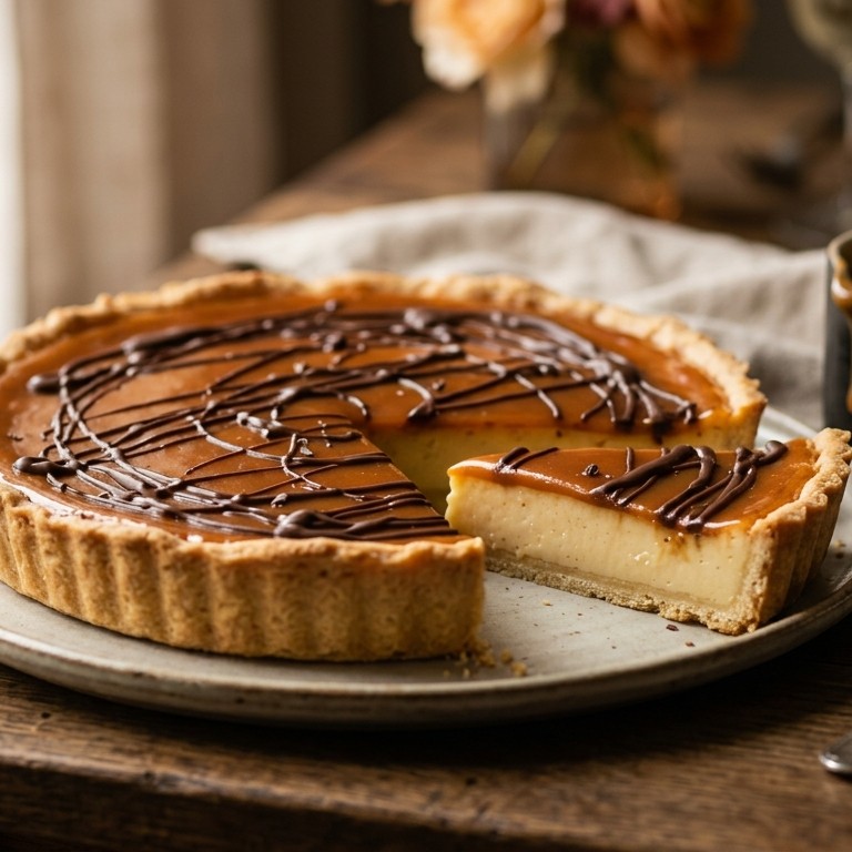 Flantaart met karamel en chocolade