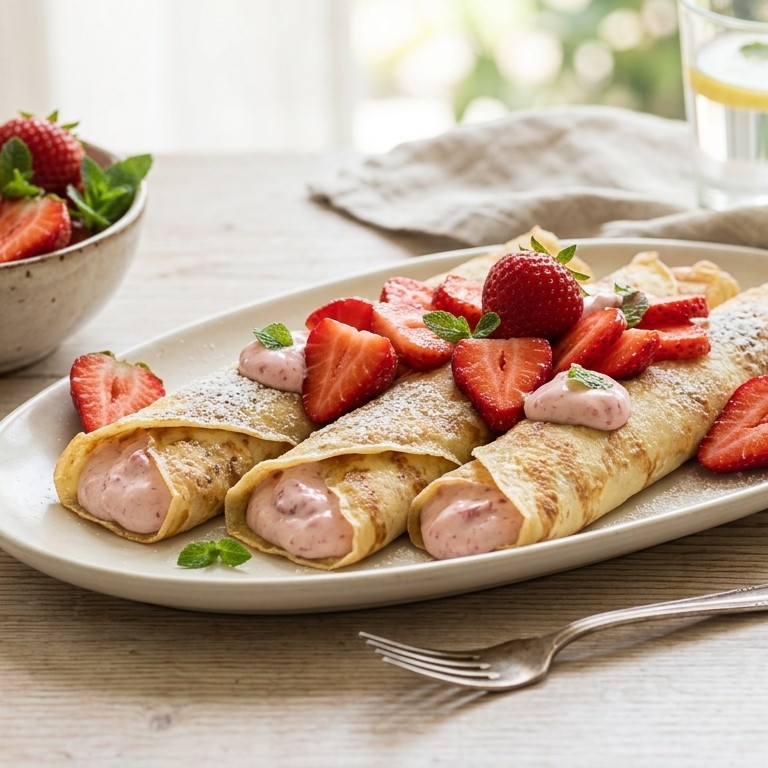 Flensjes met aardbeiencrème