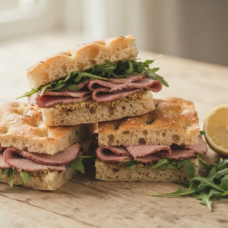 Focacciabroodjes met lauwwarm vlees