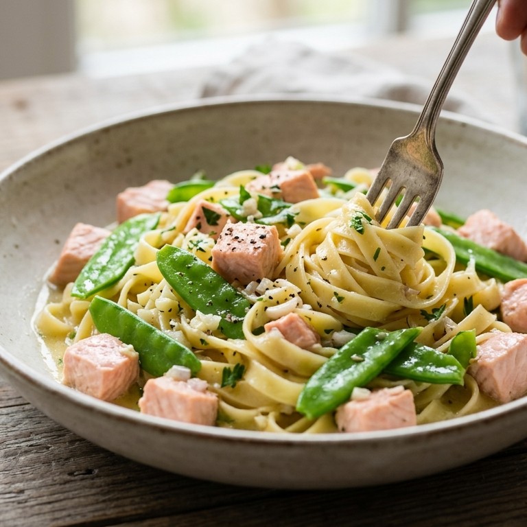 Forel met pastasaus en peultjes