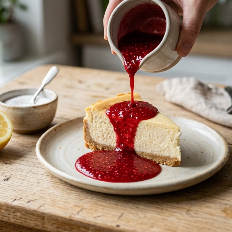Frambozensaus voor over taart