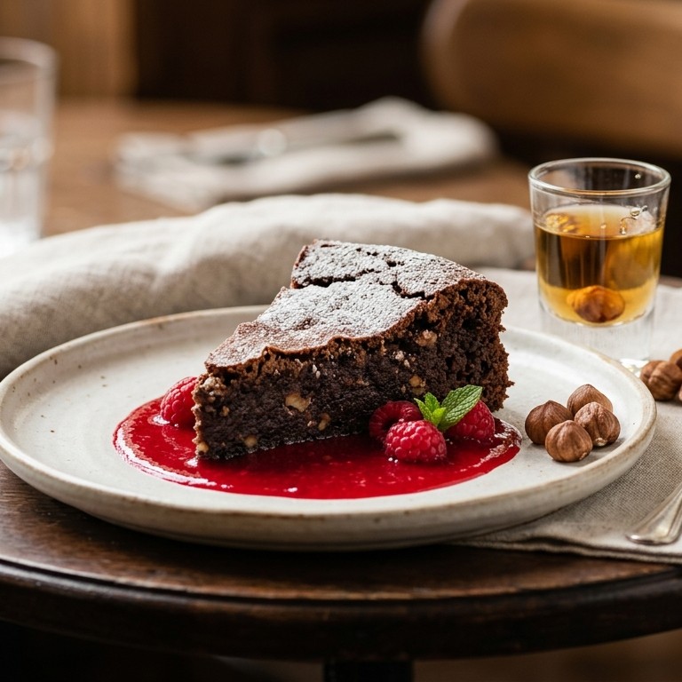 Frangelico chocoladecake met frambozensaus