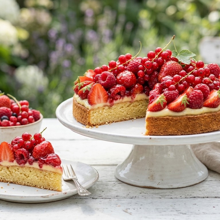 Frisse aardbeientaart met frambozen en bessen