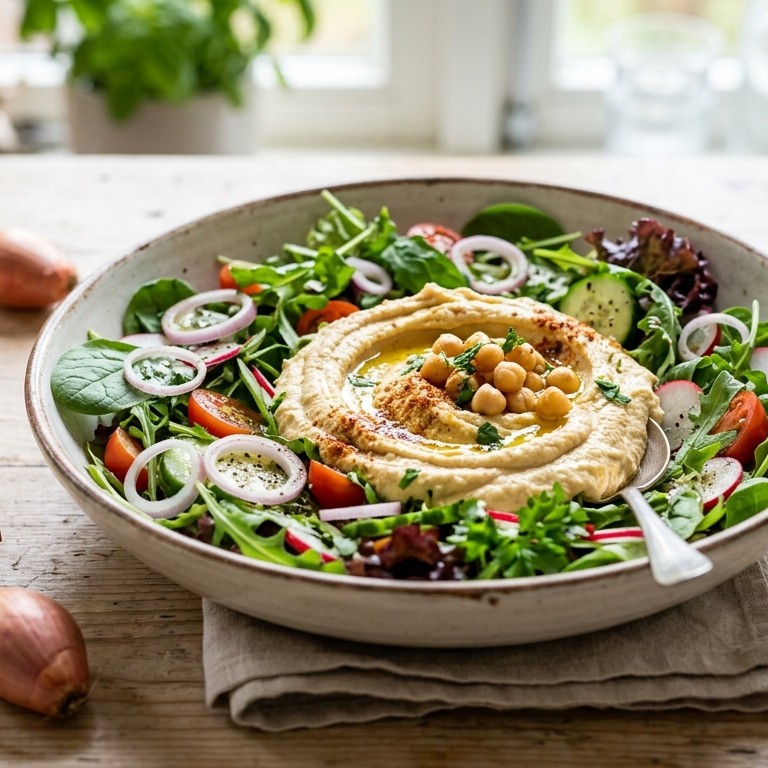 Frisse salade met hummus