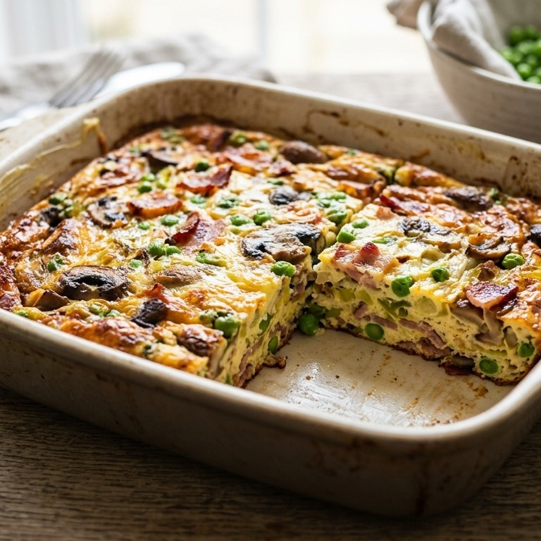 Frittata met champignons, erwtjes en spek