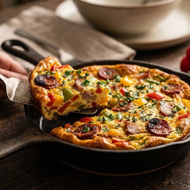 Frittata met varkensreepjes en chorizo voor de gourmet