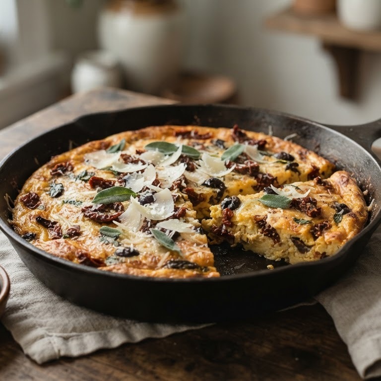 Frittata met zongedroogde tomaten en parmezaanse kaas