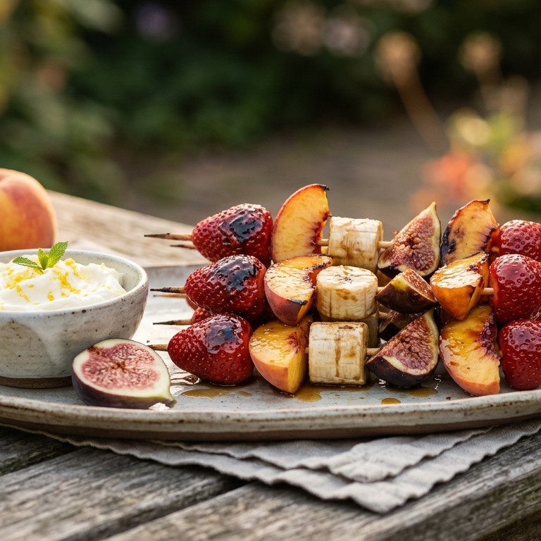 Fruitkebabs met citroenmascarpone