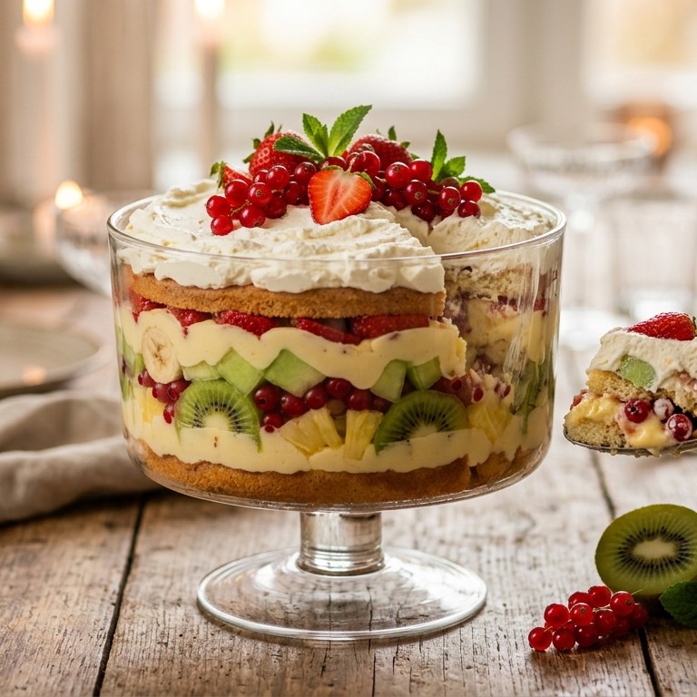 Fruittaart met sherry en slagroom