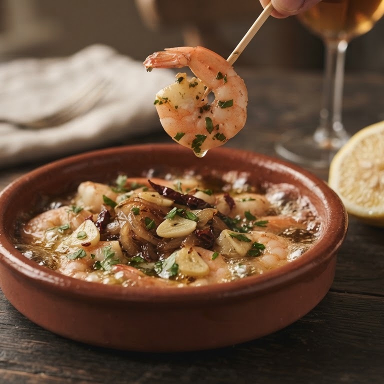 Gamba's met gebakken ui en knoflook