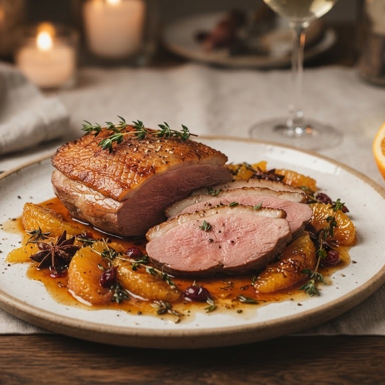 Ganzenborstfilet met sinaasappel-wijnsaus