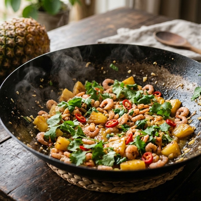 Garnalenroerbak met ananas