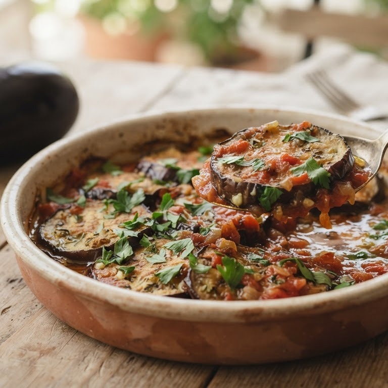 Gebakken aubergines met tomatensaus