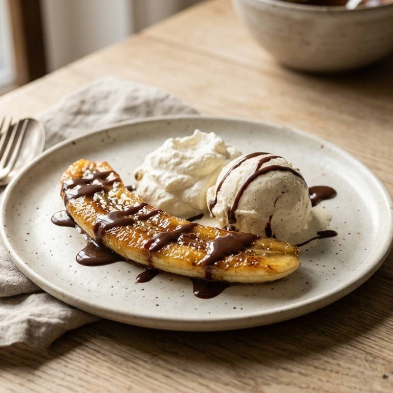 Gebakken banaan met chocoladesaus