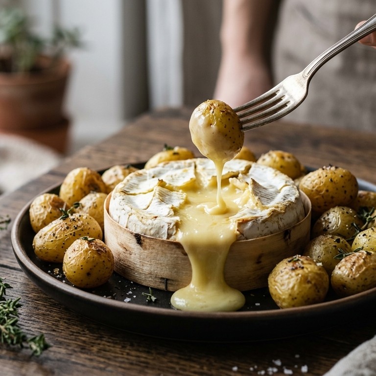 Gebakken camembert met nieuwe aardappeltjes